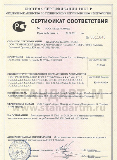 Сертификация кабеля - сертификат соответствия на кабель